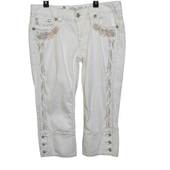 Miss Me White Capri Jeans Size 30 Embellished Pockets Low Rise Denim - Picture 2 of 15